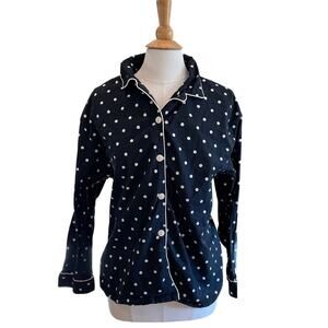 Black & White Polka Dot 100% Cotton PJ Set, Long Sleeve Top, Drawstring Pants XL